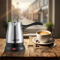 Stainless Steel Electric Coffee Pot Compact Electric Turkish Coffee Maker Portable Milk Heater Heat-Resistant for Students, Travelers, Small Kitchen, Office, Dorm Room