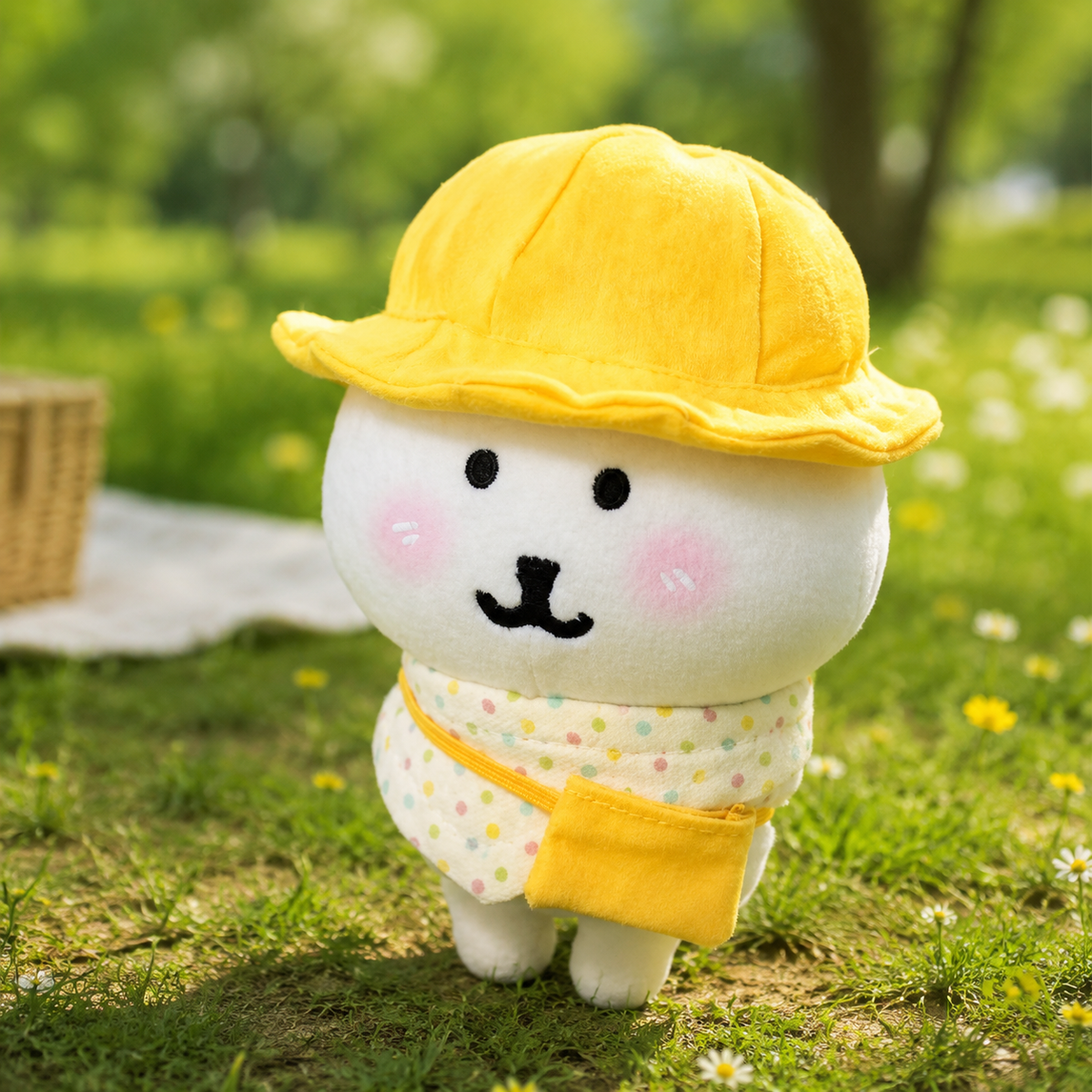 Dolls Clothes for 10cm Plush Dolls, 3-Piece Polka Dot Outfit Set with Hat, Bib & Bag, Soft Toy Clothing Set