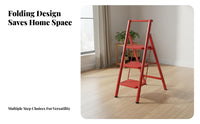 Foldable Design Folding Step Ladder Space Saving Triangular Frame Ladder Wide Pedals Multi-Step Climbing Stool Sturdy Construction for Homeowners, Seniors, DIY Enthusiasts, Indoor, Kitchen, Garage, Library