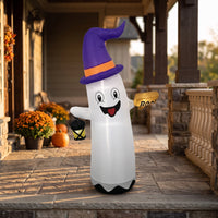 Outdoor Inflatable Ghost with Witch Hat Spooky Inflatable Ghost Festive Halloween Decor Easy for Yard, Lawn, Porch