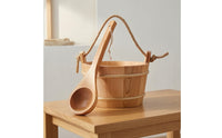 Sauna Bucket with Rope Handles Rustic Wooden Sauna Bucket and Ladle Set Traditional for Spa Professionals, Steam Room, Bathhouse