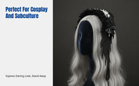 Victorian Celestial Feather Lace Headband, Dark Cosplay Hair Accessory, Punk Subculture, Black Cream Random