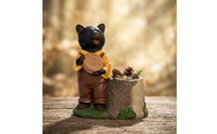 Bear Figurine with Planter Rustic Bear Planter Yard Art Woods Weather-Resistant for Gardeners, Patio, Courtyard
