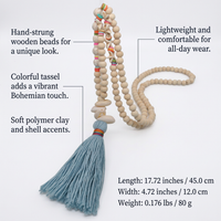 Bohemian Wood Bead Necklace for Women, Hand-beaded Turquoise Shell Tassel Pendant, European American Style Fashion Commute Jewelry, 81cm+