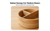 Multi-Compartment Woven Basket Keeps Desk Tidy Partitioned Tote with Handle