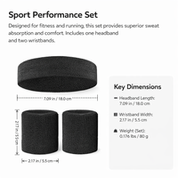 Sweatband Headband and Wristband Set for Running, Breathable Absorbent Athletic Head Band for Men Women Gym Basketball Fitness