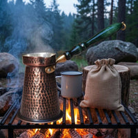 Oxidized Finish Copper Cezve Heat-Insulating Handmade Copper Coffee Pot Flared Body Turkish Coffee Pot Stovetop Use