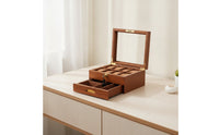 Watch Display Case with Glass Lid Velvet-Lined Watch Display Box Soft Lining for Men, Desk