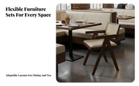 New Chinese design Woven rear Bench and Table durable Wood Frame Restaurant Booth Upholstered Seating Hospitality Furniture Padded Seat padding for Cafe Proprietors, Interior Designers, Teahouse, Lounge Area, Small Spaces