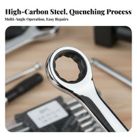 12 Pieces 5-Degree Swing Arc Ratcheting Combination Wrench Set Chrome Vanadium Steel Ratchet Spanner Set Heavy Duty Hand Tool High Force for Automotive Technicians, DIY Enthusiasts, Confined Space Work, Garage, Equipment Maintenance, Household Repairs