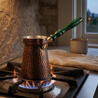 Oxidized Finish Copper Cezve Heat-Insulating Handmade Copper Coffee Pot Flared Body Turkish Coffee Pot Stovetop Use
