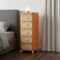 Multi-Drawer Organizer Large Capacity Multi-Layer Organizer Cart Space Saving Rattan Design Nightstand for Students, Bedroom, Living Room, Washroom