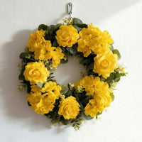 Rose Wreath with Hydrangeas Indoor Flower Wreath with Hanging Loop Faux Fake for Homeowners, Entrance Door, Entryway