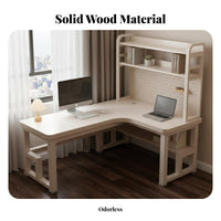 L-Shaped Corner Desk Solid Wood Central Corner Computer Desk with Shelves Large Storage Space Writing Workstation with Shelves for Teens, Streamers