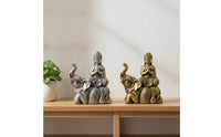 Carved-Style Buddha on Elephant Figurine Compact Buddha Statue with Elephant Peaceful Zen Tabletop Figurine Serene for Buddhists