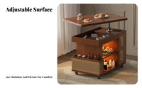 Adjustable C-Shaped End Table With Wheels Serving Trolley Mobile Design