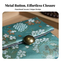Brocade Jewelry Pouch Double Layer Button Closure Trinket Bag Elegant Design Soft Jewelry Storage Bag for Collectors, Journeyers, Daily Use, On The Go