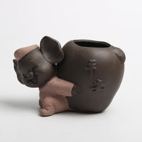 Ceramic Zisha Succulent Planter with Hydroponic Function, Zen Pig Design, Multifunctional Tea Pet Ornament & Pen Holder