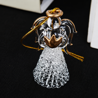 12 Set Glass Angel Pendant, Hand Blown Glass Ornament, Christmas Pendant Decoration, Clear, Gold-colored, Festive Tree Decoration