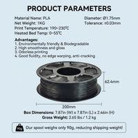 PLA Filament for 3D Printing, 1.75mm Diameter 1kg Spool, Material for FDM and Hobbyists