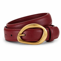Classic Women's Leather Belt Simple Belt with Gold Buckle Stitched Accessory Stylish for Office
