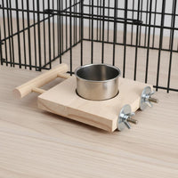 Easy to Clean Parrot Perch Feeder Removable Bowls Enclosure Mounted Bird Feeder Perch Space Saving Parrot Food and Water Bowl Stand Natural Wood for Parrots, Cockatiels, Small Birds, Aviary