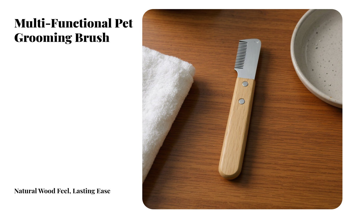 2 Pieces Gentle Trimming Wooden Handle Grooming Stainless Steel Blade Undercoat Stripping Professional Grade for Deshedding