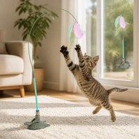Retractable Cat Wand Toy with Strong Suction Cup Base and Replaceable Feather Refills