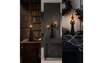 Gothic Tabletop Witch Statue Spooky Standing Witch Figure Dark Fantasy Statue with Tree Root Robe Mystical for Mantels