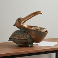 Seabird Resin Figurine Double Use Seabird Key Dish Gaping Beak Design Animal Statue Bowl for Entryway, Desk