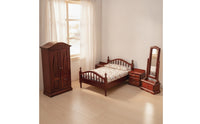 5 Pieces Dollhouse Bedroom Set Openable Miniature Bedroom Furniture Classic Dollhouse Miniature with Wardrobe for Photo Display