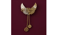 Two-Tone Metal Steampunk Wing Brooch Antique-Inspired Gear Wing Brooch Metal-Finish Finish