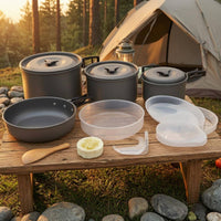 Anodized Aluminum Cookware Set Non Camping Mess Kit Heat-Resistant Outdoor Gear for Families