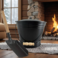 Ash Bucket with Lid and Wooden Grip Fireplace Bucket with Lid Covered for Homeowners