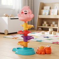 Ball Launcher Toy with Five Balls Multi-Level Ball Drop Structure with Launcher Spiral Track Structure Textured Easy to Grip