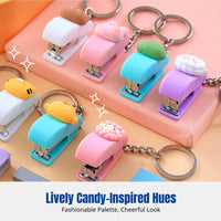Mini Stapler Keychain, Cute Cartoon Design, Portable Candy Colors, Office & School Accessory