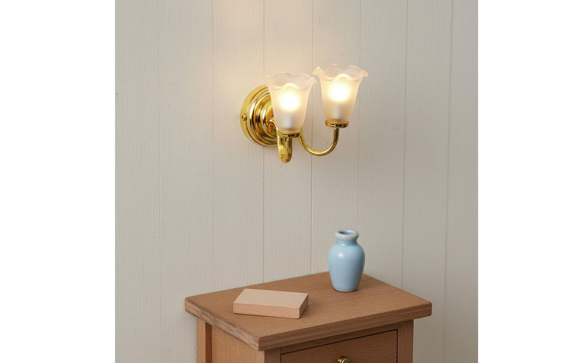 Double Head Dollhouse Wall Lamp Illuminates Miniature Floral Wall Sconce Dollhouse Brightness Fixture Collector Quality