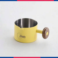 Graduated Espresso Cup with Wooden Handle Spill-Resistant-Drip-Proof Espresso Cup with Handle Secure Grip Milk Pitcher with Spout Non-Slip for Coffee Lovers, Cafe
