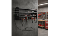 Heavy-Duty Power Tool Organizer with Power Strip Space-Saving Drill Holder with Charging Station Allall-in-One for Mechanics, Workshop