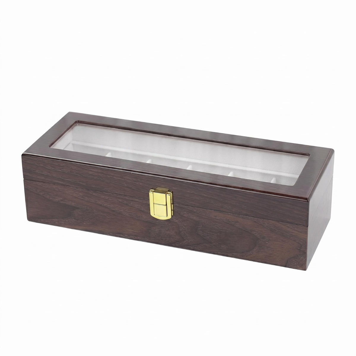 Padded Compartments Watch Organizer Box Transparent Top Window Wooden Watch Box Hinged Lid Wood Grain