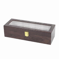 Padded Compartments Watch Organizer Box Transparent Top Window Wooden Watch Box Hinged Lid Wood Grain