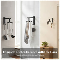 No-Drill Wall-Mounted Kitchen Hook Rack Drilling Drill-Free Installation Rotating Utensil Holder Swivel 8-Hook Wall Rack Metal