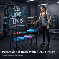 Space Saving Multi-Tier Fitness Equipment Rack Large Capacity Balance Ball Storage Rack Heavy-Duty Frame Multi-Tier Ball Storage Stand Stable Construction for Personal Trainers, Fitness Center