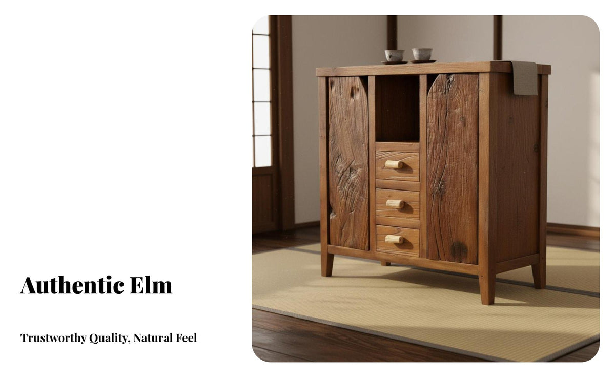 Simple Elegance Console Cabinet Minimalist Aesthetic Elm Wood Storage Shelf Sturdy Construction Multi-Cubby Sideboard for Adults, Entryway, Study