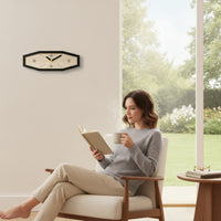 Hexagonal Wall Clock Elegant Clock with Woodgrain Dial Large Slim Profile for Living Room, Home Office