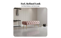 Gold-Tone Metal Legs Round Upholstered Ottoman Nordic aesthetic Accent Stool Multi-Functional Footrest adaptable Use for Boutique Owners, Home Decorators, Interior Designers, fitting area, Bedroom, Entryway