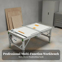 Foldable Design Folding Woodworking Table Heavy Duty Multifunctional Saw Table Stable Frame Portable Saw Workbench for Woodworkers, DIY Enthusiasts, Construction Workers, Job Site, Home Improvement, Garage