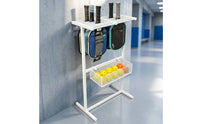 Freestanding Pickleball Paddle Rack with Ball Basket Metal Pickleball Paddle Holder with Ball Basket Wire Mesh Sturdy for Clubs, Garage, Training Areas, Entryway