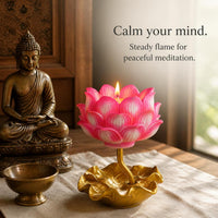 Smokeless Lotus Ghee Lamp for Home and Temple, Long-Lasting Decorative Butter Lamp