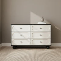 Black and Light-Toned Storage Cabinet Solid Wood Board Multi-Compartment Accent Cabinet Rounded Corners Modern Dresser with Spherical Legs